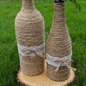 HANDMADE Timeless twine & lace wrapped bottles. (LARGE)